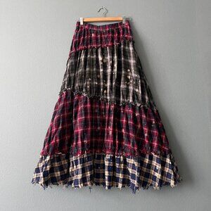 Goth disdressed fairy grunge tie dye checkered flare midi maxi skirt size M on l